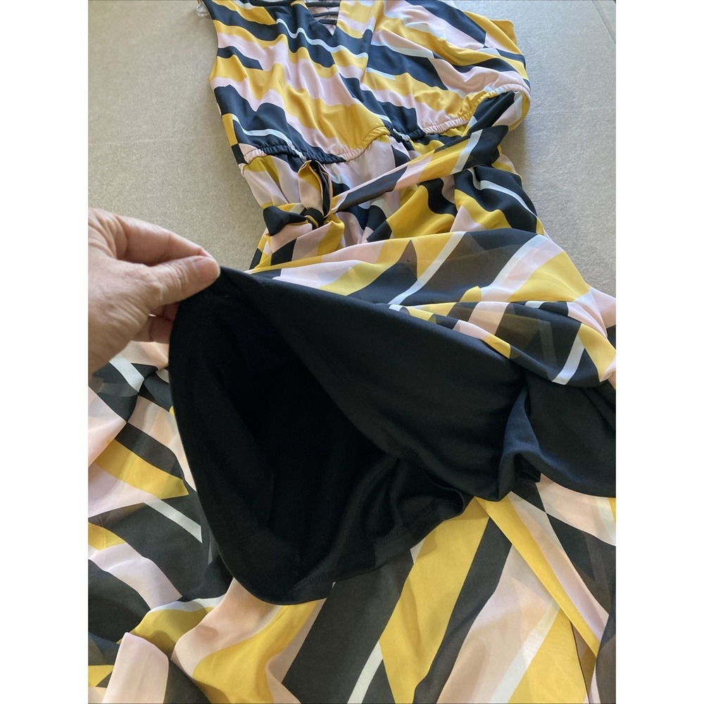 Lane Bryant Stripped Maxi Dress Sz 24 New Black Pink Yellow Belted Wedding Guest - Picture 9 of 12